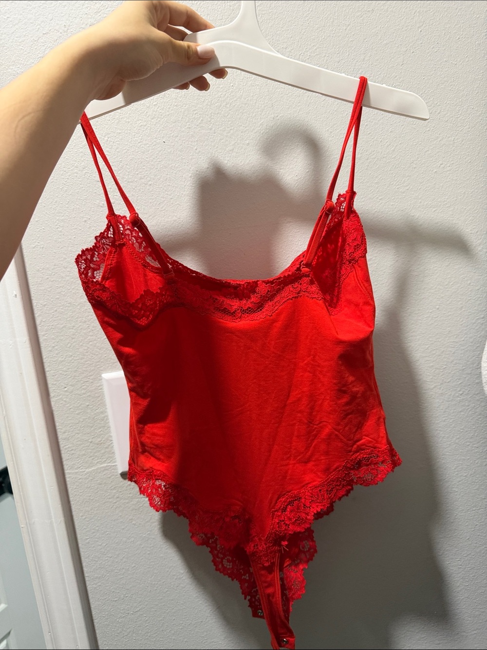 SKIMS Red Lace-Trim Bodysuit